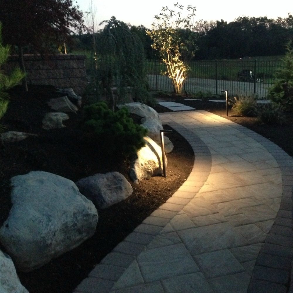 stone pathway hardscape lighting
