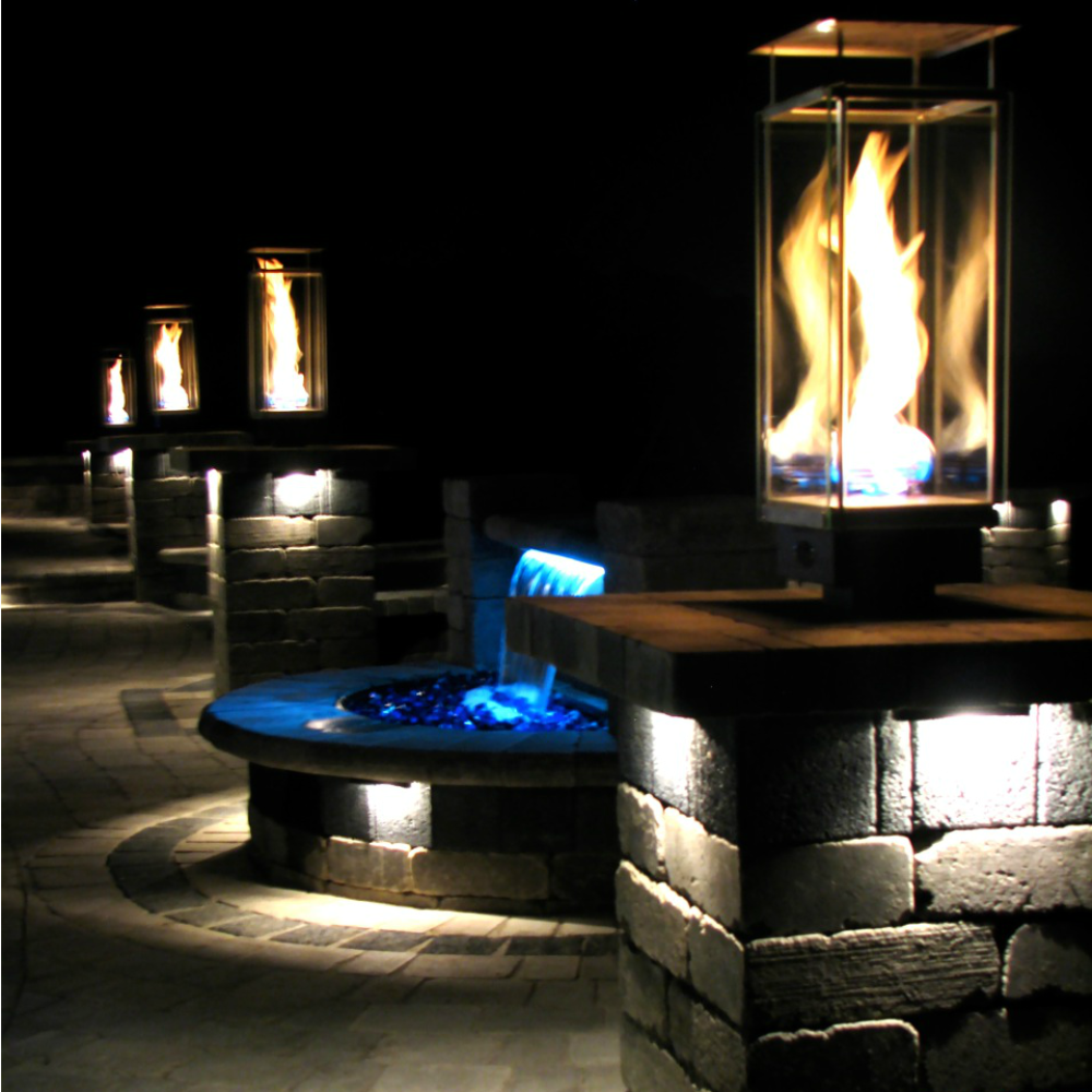 hardscape lighting around fireplace